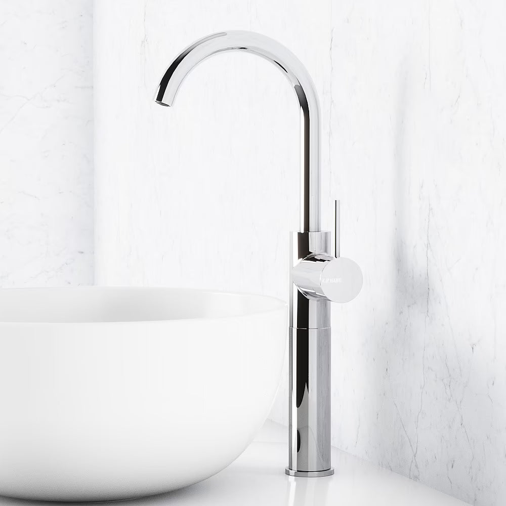 C.P. Hart Spillo Tall High Spout Single Lever Basin Mixer with Click Waste